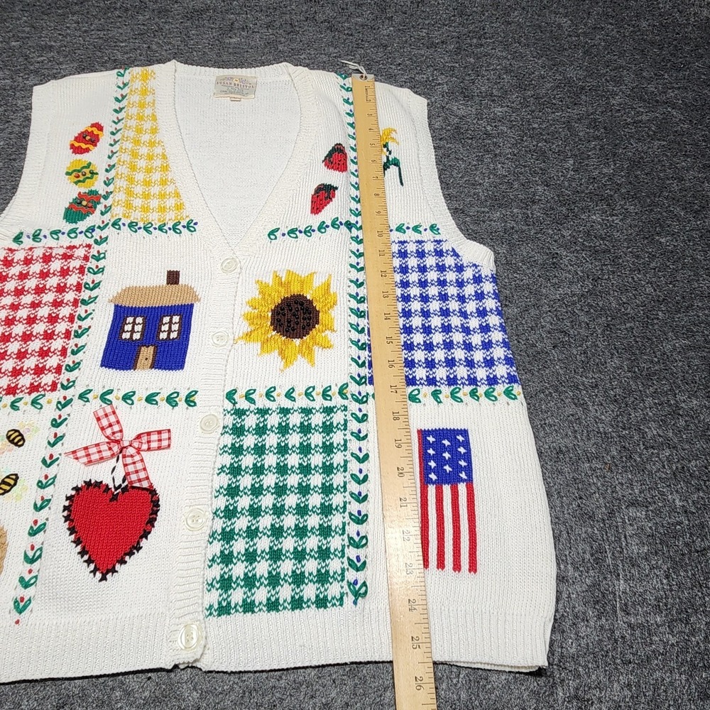 Susan Bristol Vtg Cardigan Sweater Vest Country Gingham Summer Patriotic Large - Picture 9 of 11